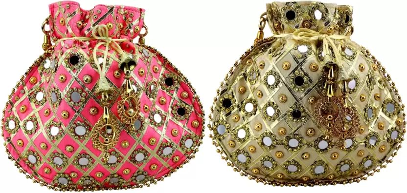 Designer Rajasthani Style Silk Potli Velvet with Bridal Purse with Gota Patti Pottly Purse Women handbag Handicrafts Handmade Decorative Pure Silk Jaipuri Resham Potlis (Pack of 2)-image-33