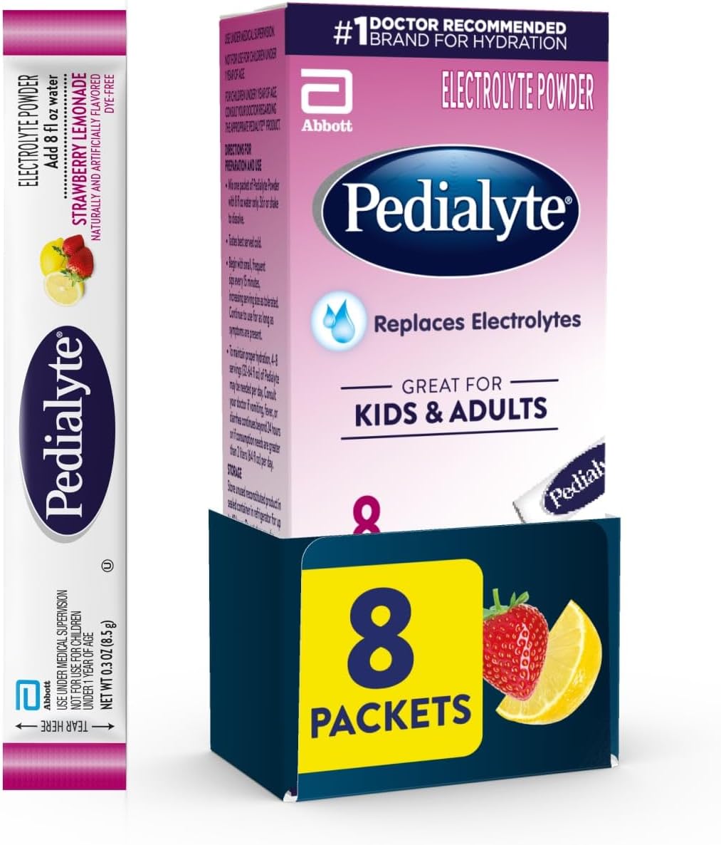 Electrolyte Powder, Hydration Drink for Kids & Adults, Strawberry Lemonade, 8 Powder Packets