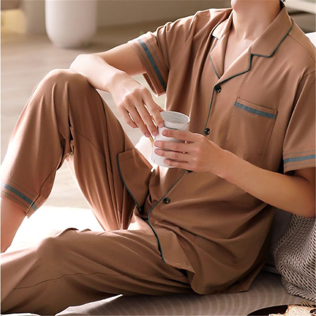 Pajamas Men's Short-sleeved Long Trousers Home Wear Thin Cotton Suit