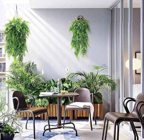 人工観葉植物 フェイクグリーン 2個セット 吊り下げ アイビー 大型 シダ風 壁掛け インテリア つる造花 おしゃれ 室内装飾 枯れない グリーンカーテン ベランダ オフィス [3]