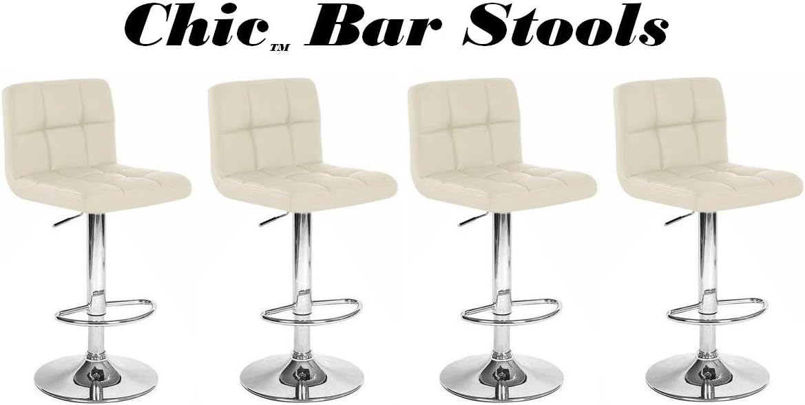 South Mission Chic Modern Adjustable Synthetic Leather Swivel Bar Stools - Set of 4 (Creme)