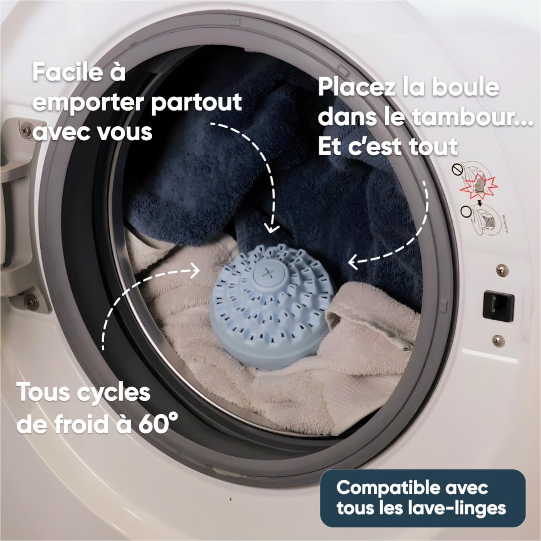aecodune 2 Ans de Lessive Ecologique Economique - 240 Lavages - Boule de Lavage Machine a Laver - Perles de Linge Lessive Poudre Naturelle Zero Dechet - Lessive Hypoallergenique Jasmin - Anti Calcaire