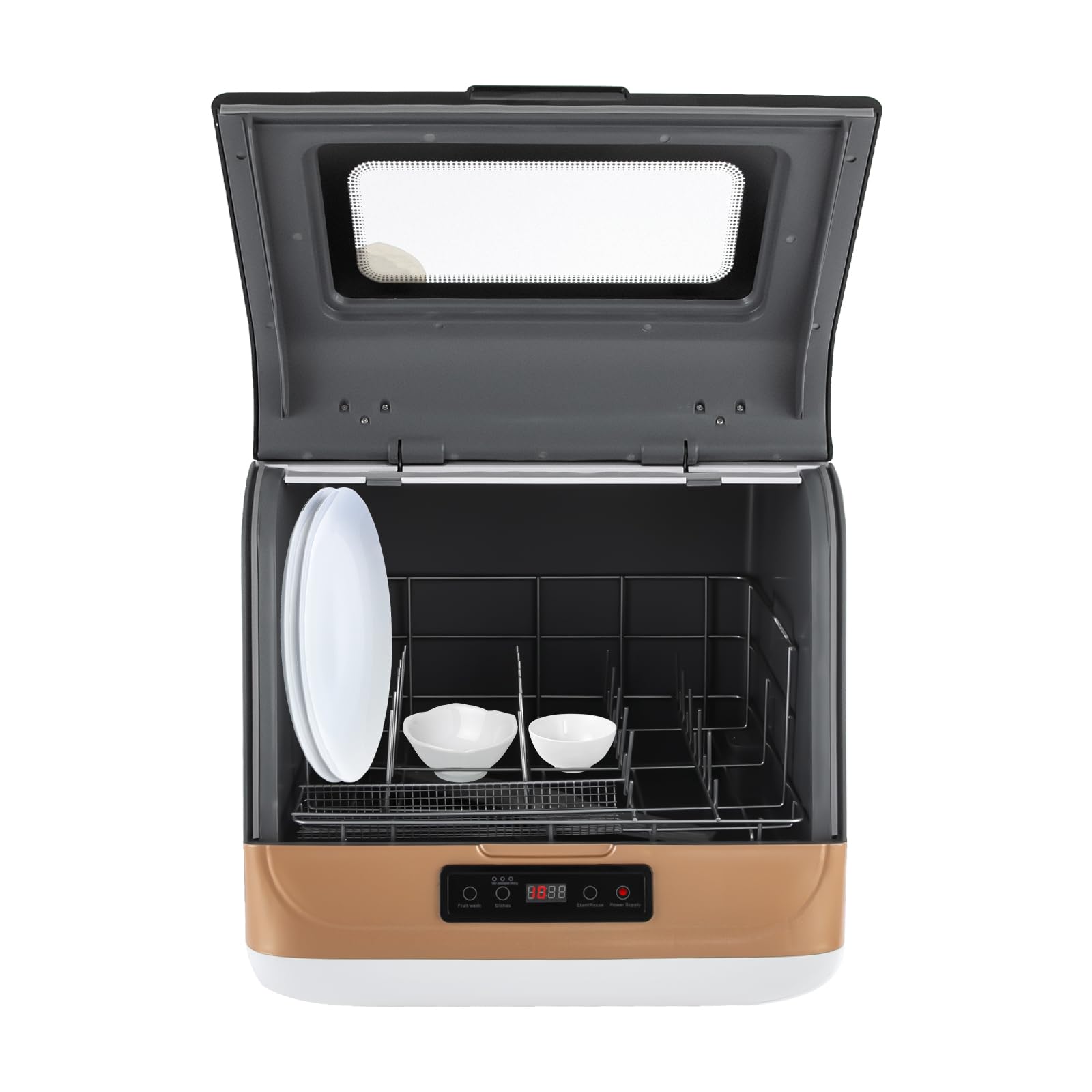 Lavastoviglie da Tavolo Senza Installazione, 6 Set 220V con Essiccamento Rapido, Design Oro per Cucine Piccole Appartamenti e Camper​,45 x 40 x 44,8 cm
