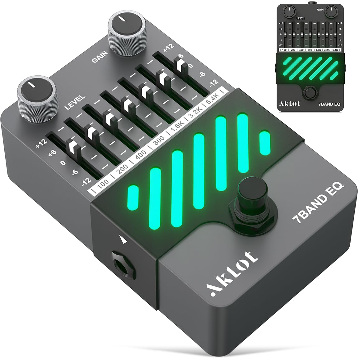 AKLOT 7-Band Equalizer Guitar Pedal: Precise Frequency Shaping, (100Hz 200Hz 400Hz 800Hz 1.6kHz 3.2kHz), Compact Mini Electric EQ Guitar Pedal with True Bypass, NEON Spectrum