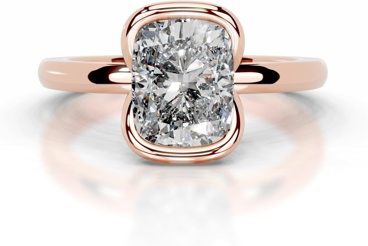 2 Ct Elongated Cushion Cut Moissanite Colorless Engagment Ring Half Bezel Solitaire Diamond Wedding Ring for Women 925 Sterling Silver 10k/14k/18k Solid Rose Gold Ring For Her