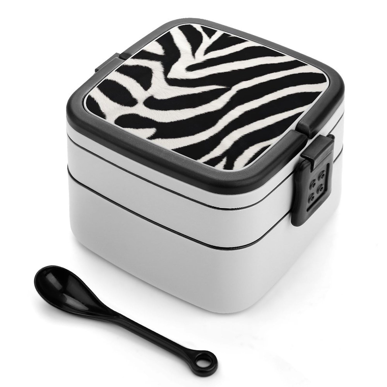 VstaDank Zebra Animal Bento Box with Compartments Portable Lunch Containers with Spoon Leak Proof Bento Lunch Box Snap-On Design Double-Layer Insulated Lunch Boxes for Work Camping