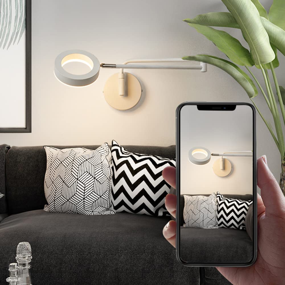 Moderne LED Wandleuchte Innen 8W Dimmbare Klappbare Teleskop Langer Arm Wandlampe 360° Schwenkbar Wipp Wandstrahler Schlafzimmer Nachttisch lesen lampe Wandbeleuchtung,Weiß
