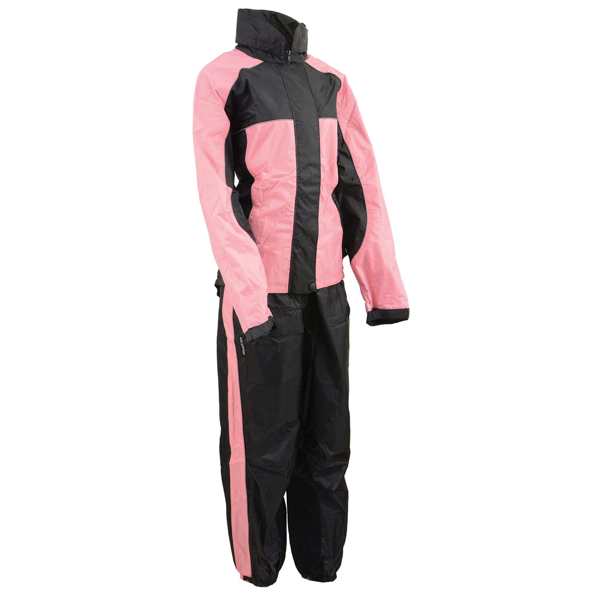 Milwaukee Leather Women's PINK Water-Resistant Motorcycle Rain Suit with Hi Vis Reflective Tape SH2222-01 (Black, 3X)