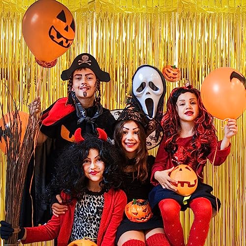 Image of 2 Pack 3.28 ft x 6.56 ft Golden Tinsel Curtain Party Backdrop Decorations, Metallic Foil Fringe Backdrop Door for Halloween, Christmas, Birthday Graduat