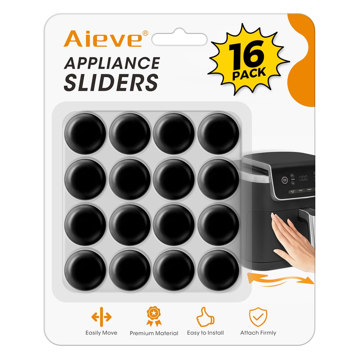Aieve Black Appliance Slider, 16 Pcs Self Adhesive Appliance Rollers