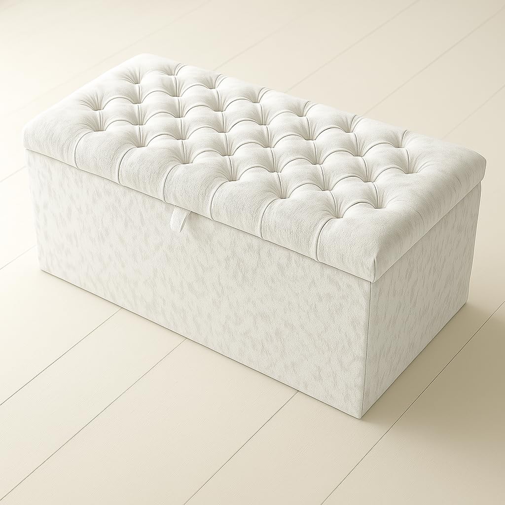 luxisleepltd Spanish Crushed Velvet Fabric Crystal Diamante ottoman storage box blanket box, (White, L76cm x W 33cm x H33cm)