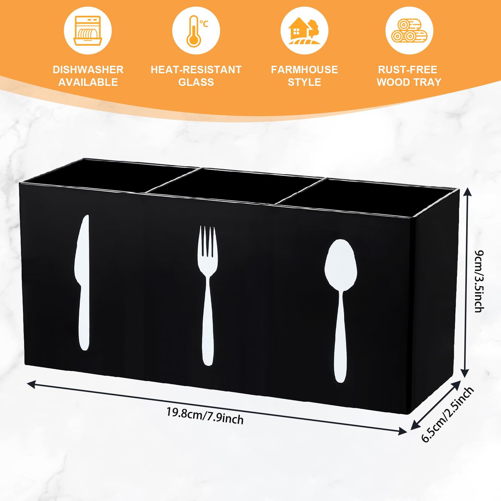 QuZCarious Acrylic Cutlery Storage Organizer Bin Silverware Caddy Countertop Knife Spoon and Fork organizer Kitchen 3 Section Tableware Storage Box for Cabinet Indoor Home Flatware Dining Room