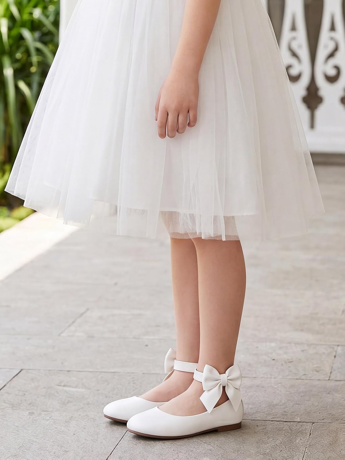 Coutgo Girls Dress Shoes Ballet Flats Flower Girl Ankle Strap Bow Shoes