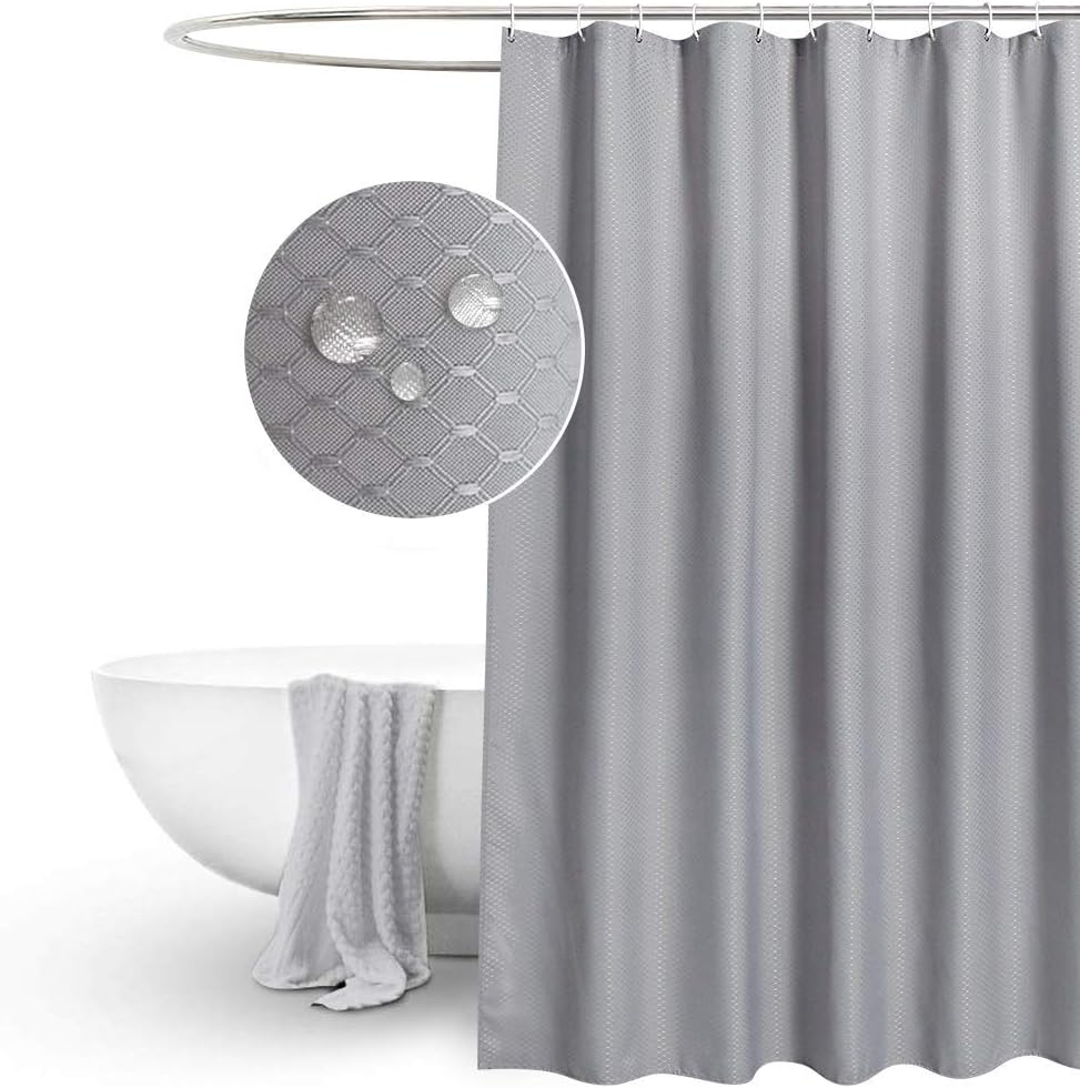 Grey Shower Curtain Waffle Weave Fabric,Thick Heavy Duty Mould Proof Water Repellent Polyester Shower Curtain for Bathroom With 12pcs Hooks,Size 180x180cm