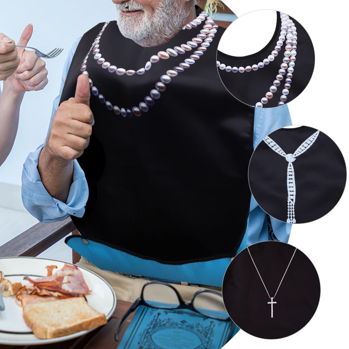 3 Stück pack Wiederverwendbares Lätzchen für Erwachsene mit Kleinem Gewicht und Klebrigem Band Weiches Polyester für Haushalt und Schutzkleidung Älterer Menschen