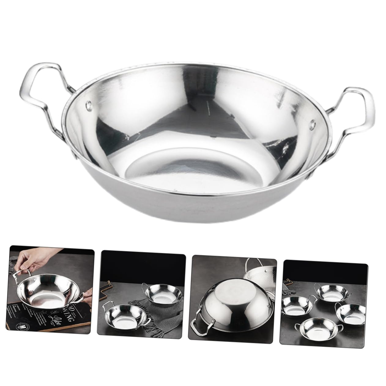 Plancha redonda de uso diario Sartén de cocina Sartén de cocina Utensilios de cocina para restaurante Utensilios de cocina de acero inoxidable Olla de cocina Olla de cocina de doble asa Sartén de 8