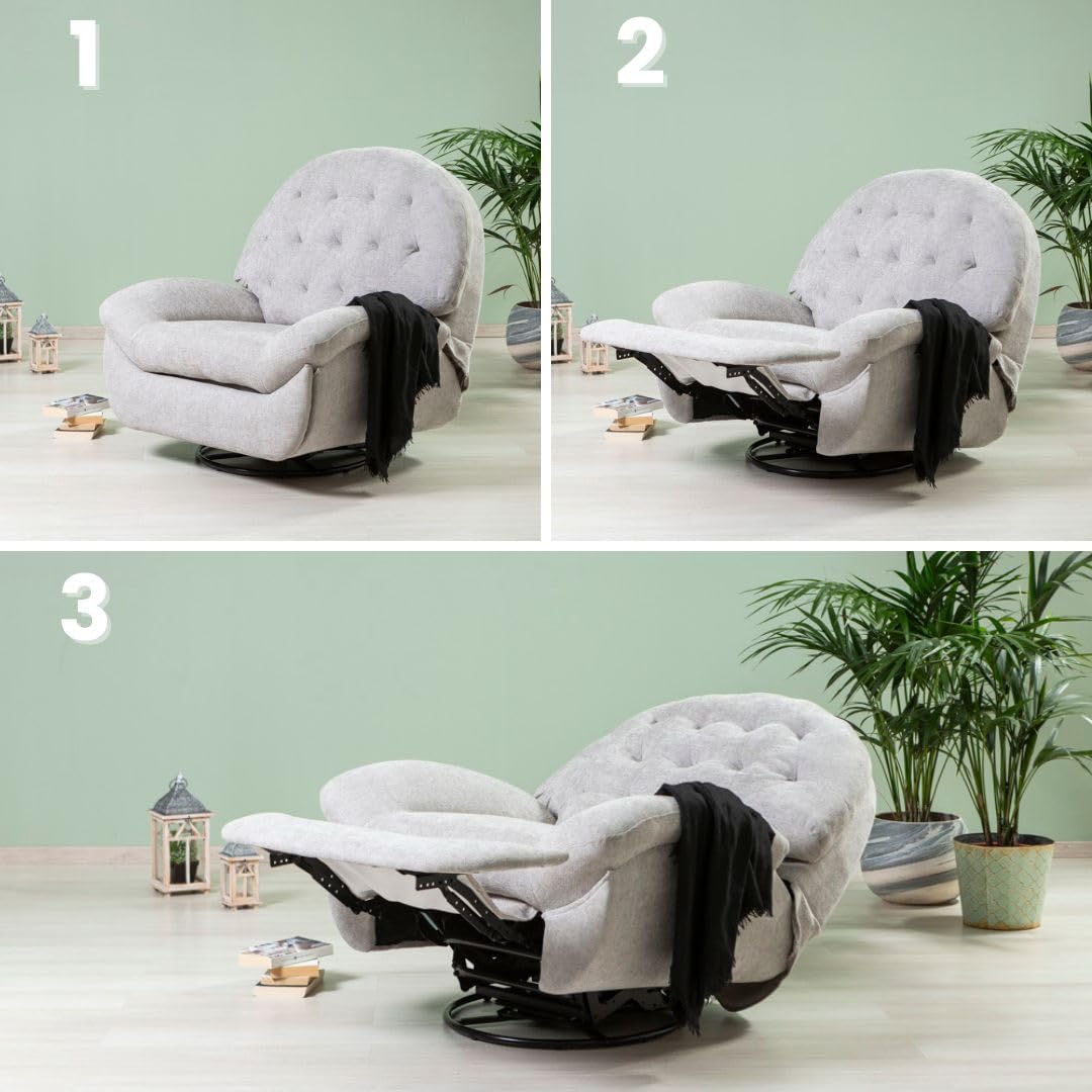 Poltrona Relax Manuale 3 Posizioni Girevole, Rotante e a Dondolo per Soggiorno, Anziani e TV, Stile Moderno - Pina (Grigio Perla)