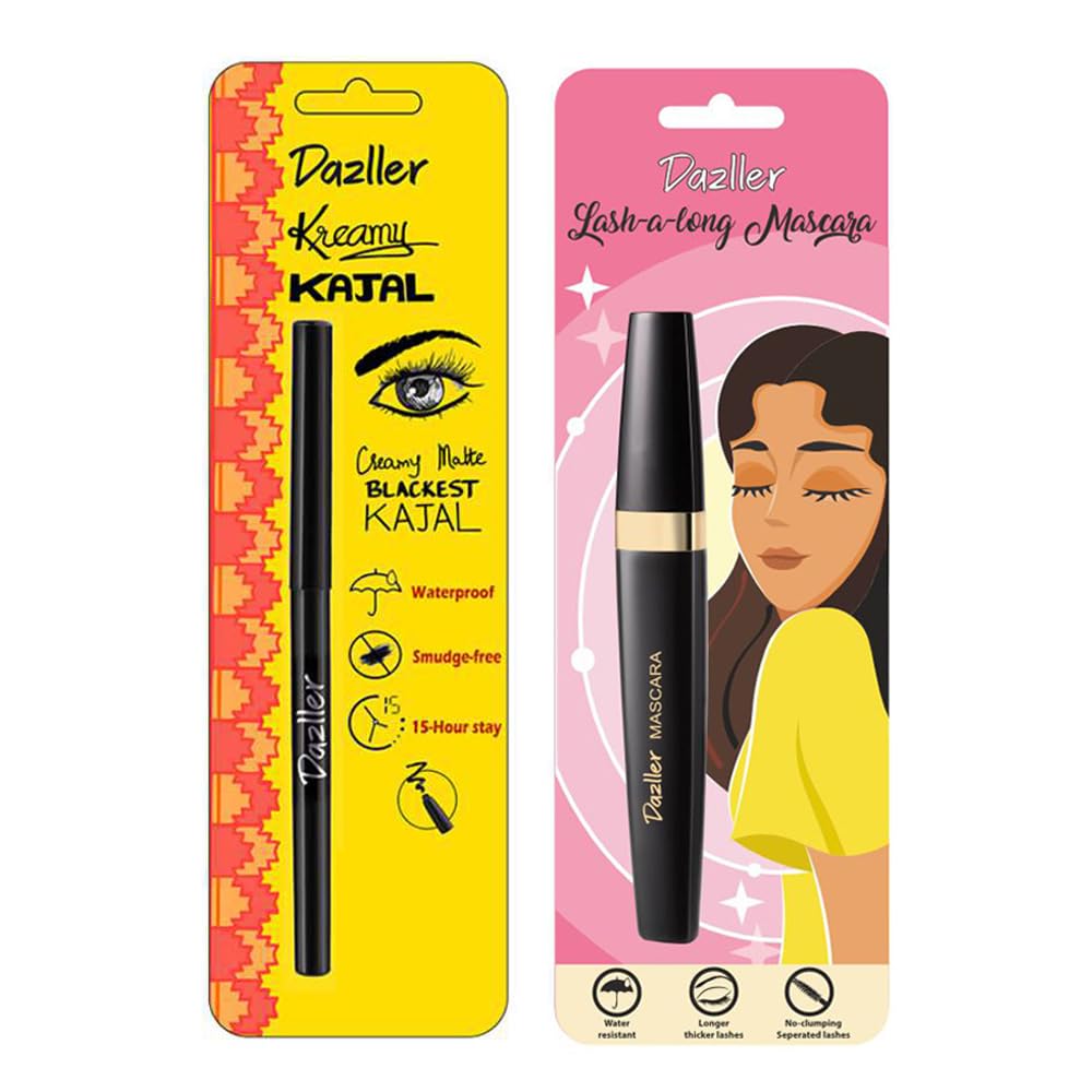 Dazller Eye Combo: Lash-a-Long Mascara + Kreamy Kajal, 0.35g - Lightweight, Smudge-proof, Water-resistant, Long Stay