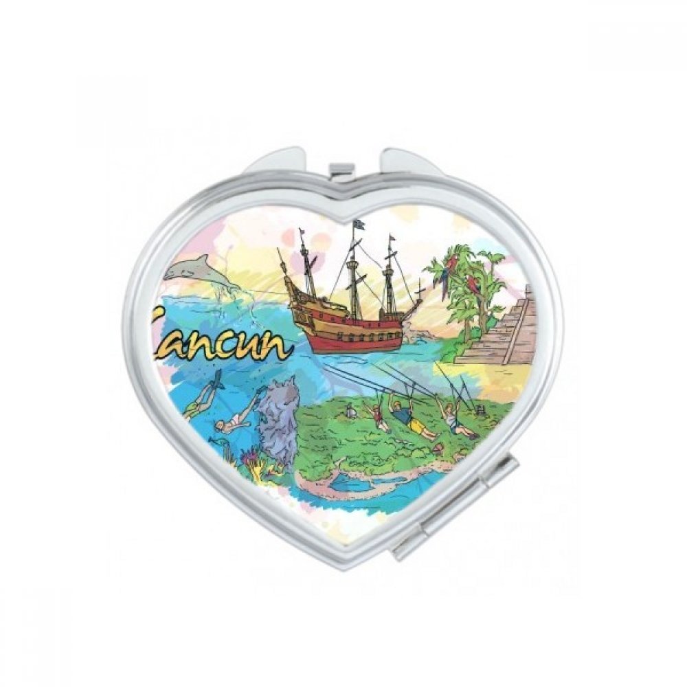 Miroir compact Cancun temple maya de poche maquillage portable coeur
