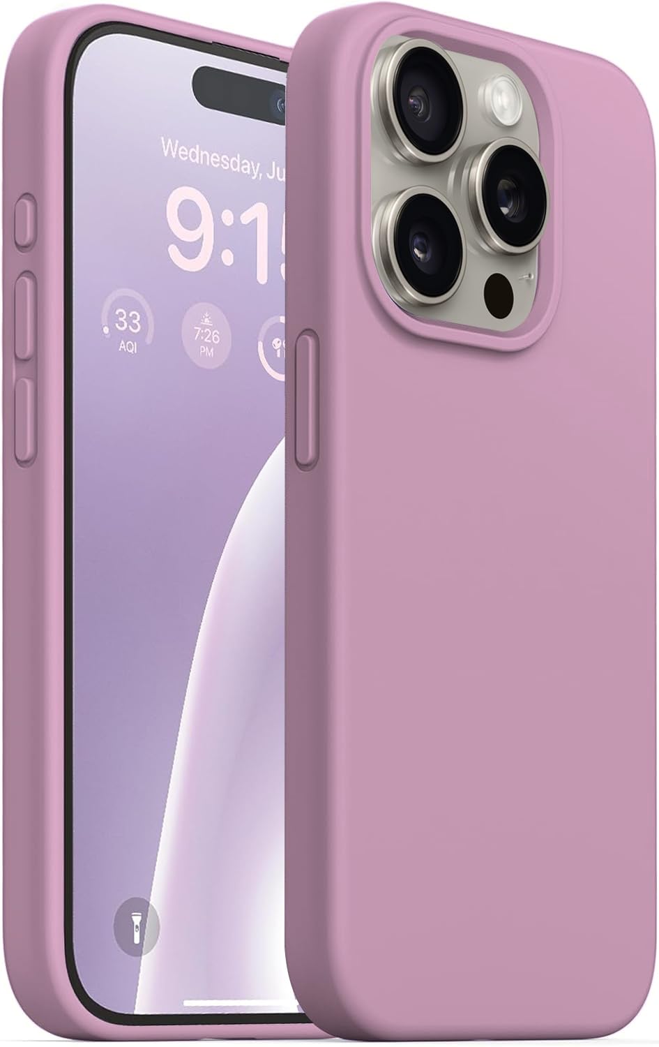 DIZORO Compatible For iPhone 15 Pro Case 6.1, Slim Liquid Silicone Case 3 Layers Full Covered Soft Gel Rubber Phone Case Protective Cover 6.1 Inch - Lilac