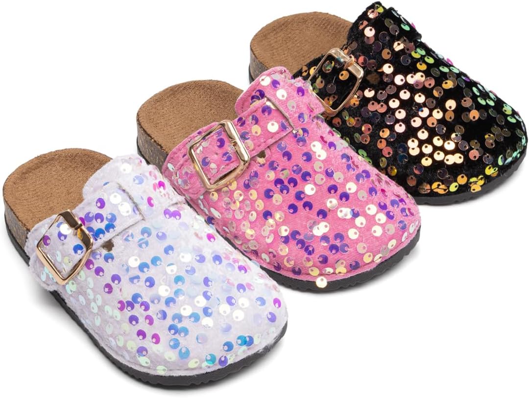KIDSUN Toddler Suede Clogs Boys Girls Cork Footbed Slip On Mules Potato Shoes with Elastic Strap Soft Leather Comfortable Indoor Outdoor Sandals