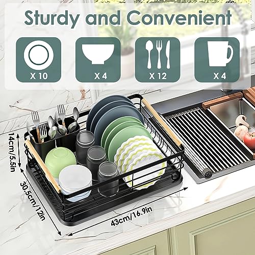 Dreamhigh® Scolapiatti da Appoggio, Scolapiatti da Lavello con sgocciola piatti da appoggio, Posate, Portabicchieri, Antiruggine Colapiatti, Adatto a Famiglia di 3-5 Persone - 6