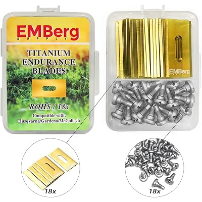 EMBerg Endurance Blades (18 Pack) for Husqvarna Automower Gardena McCulloch Robotic Lawnmower Mowing Lawn Mower Robo Robot Accessories Replacement Blade for 315 430 435 450 Others. (Titanium Coated)