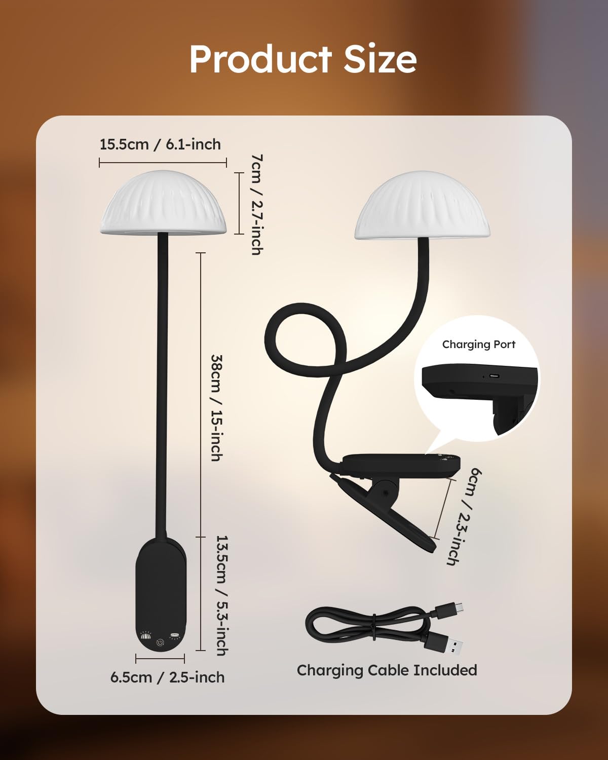 Lámpara inalámbrica con clip, lámpara de escritorio con control táctil con modo ambiente RGB y 3000 K a 6000 K, luz de lectura de libros regulable recargable con brazo flexible, abrazadera resistente