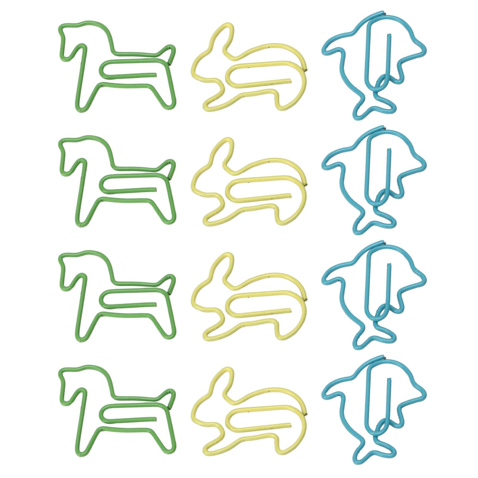 32 Boîtes de Trombones, 3 Couleurs Innovantes Pinces À Papier Combinées Lapin Dauphin, Trombone de Processus de Galvanoplastie, pour la Paperasse, Le Bureau, L'École