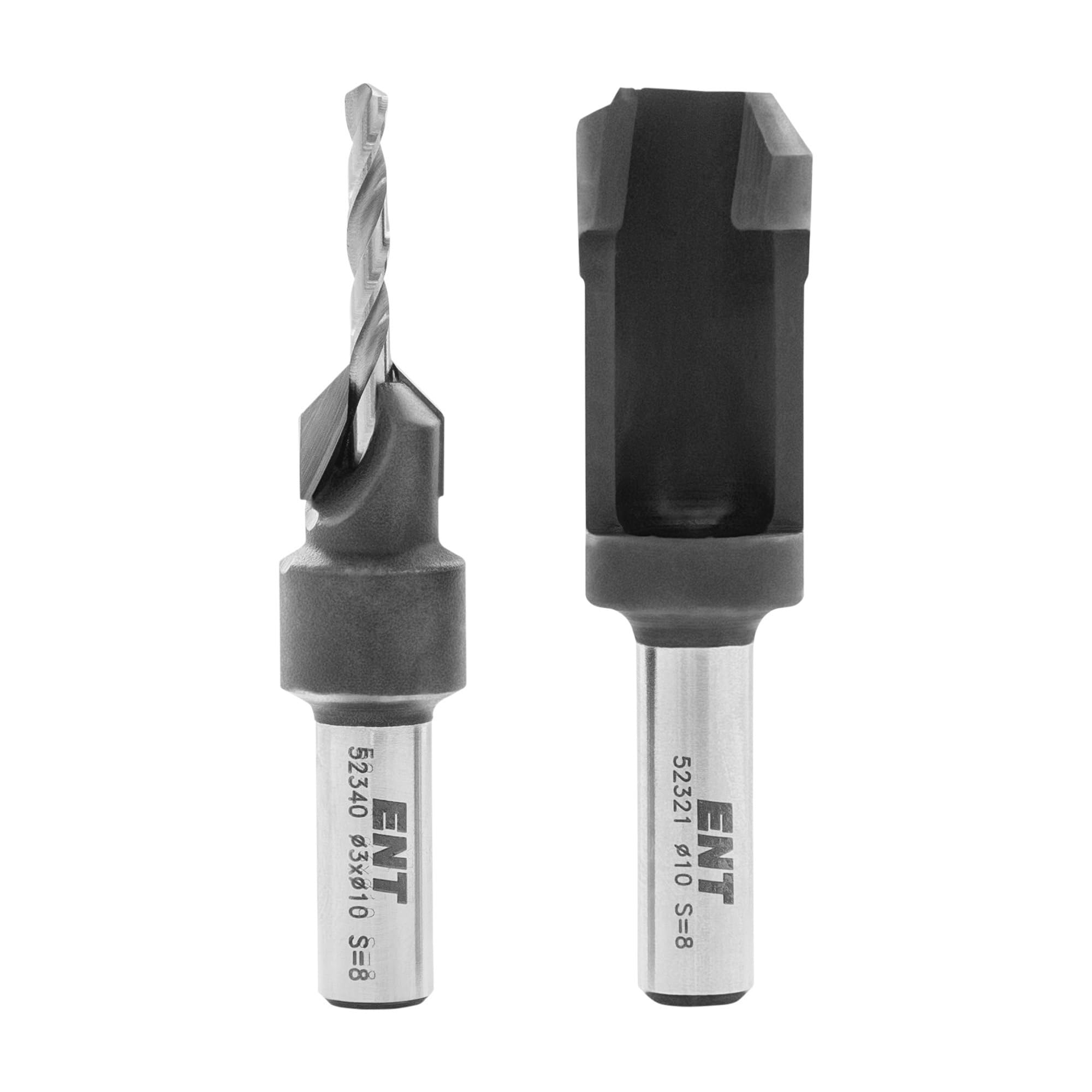 ENT 52410 Zapfenschneider-Senker-Set HW, Bohrer Ø 3 mm, Versenker Ø 10 mm, E 90 °, Zapfen 19x10 mm