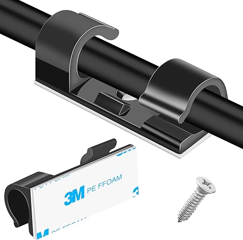 XHF 50 clips de cable autoadhesivos medianos, color negro, organizador de cables, organizador de cables para debajo del escritorio, automóvil,