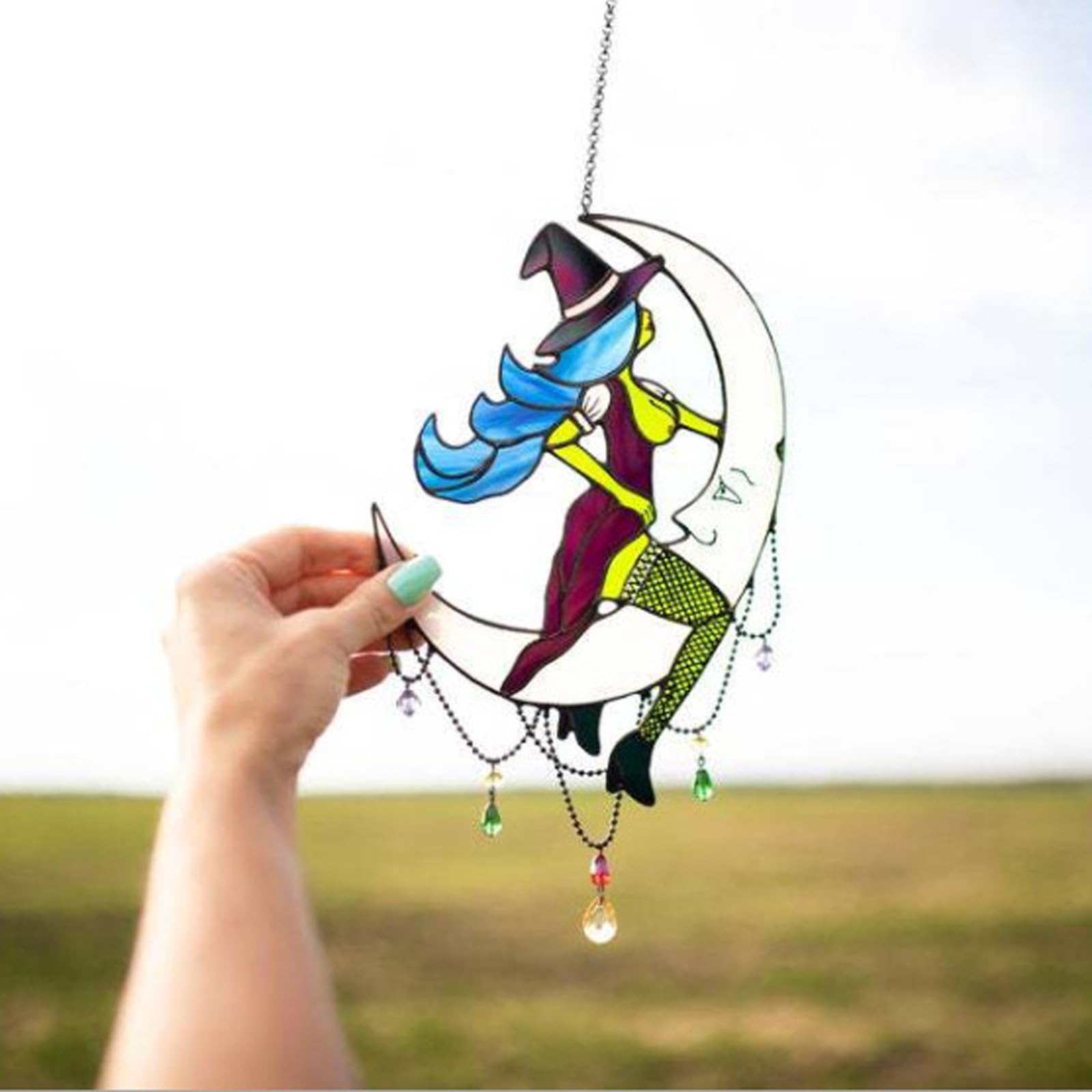 DTSFHTDAL 1 Attrape-soleil Sorcière Lune Pour Fenêtres à Suspendre - Décoration Gothique En Acrylique Pour Fenêtre Ou Porte - Décoration Murale