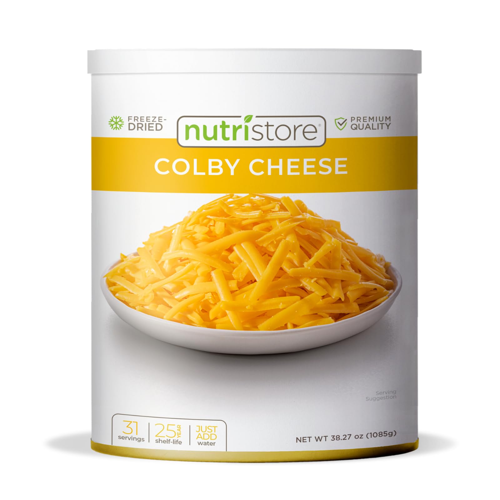 NutristoreFreeze Dried Colby Cheese Shredded | Bulk Emergency Food Supply | Perfect for Camping, Backpacking and Everyday Meals or Snacking | 25 Year Shelf Life | #10 Can | 38.1 oz, 1080 g