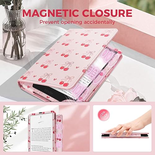 Miniatura 5 de Funda con lazo de cereza rosa para lectores electrónicos de 7 pulgadas6.8 pulgadas, compatible con Kindle Paperwhite de 1211 generación, MEEBOOK,