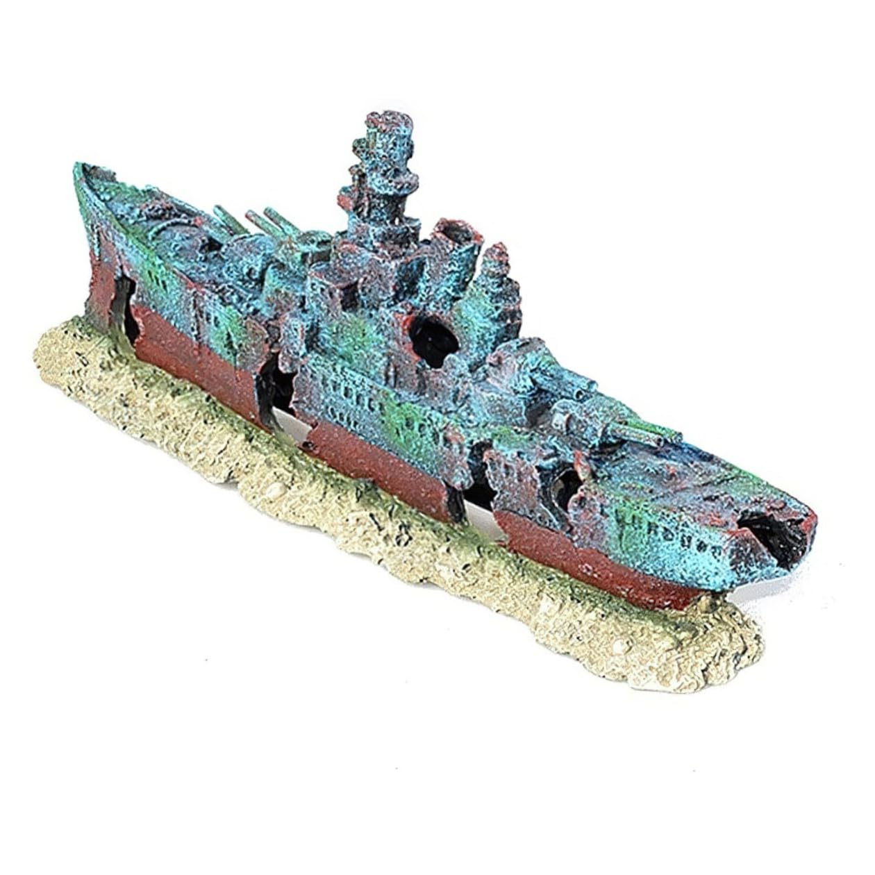 DOITOOL Décoration Aquarium Épave de Navire Résine Ornement Réaliste de Bateau Coulé Abri pour Poissons Cachette pour Betta Décor pour Réservoir Poissons