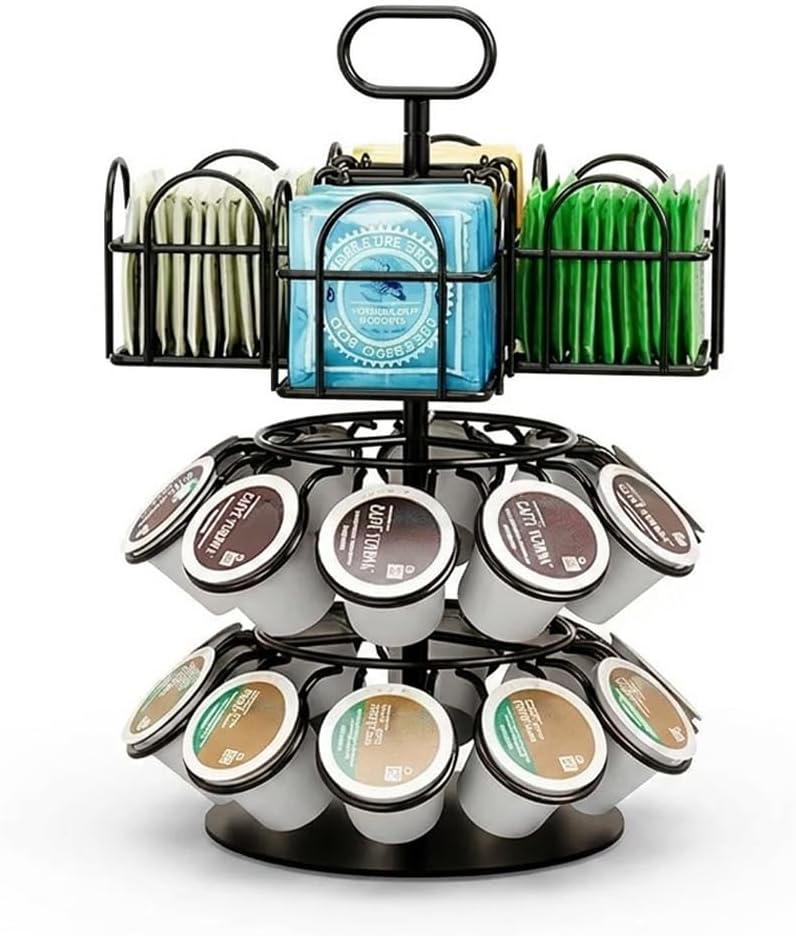 K Cup Holder, Rotatable 3-Tier Storage Rack for 20 K Cup Coffee Pods and 60 Tea Bags Organizer, Countertop K Cup Coffee Pod Stands