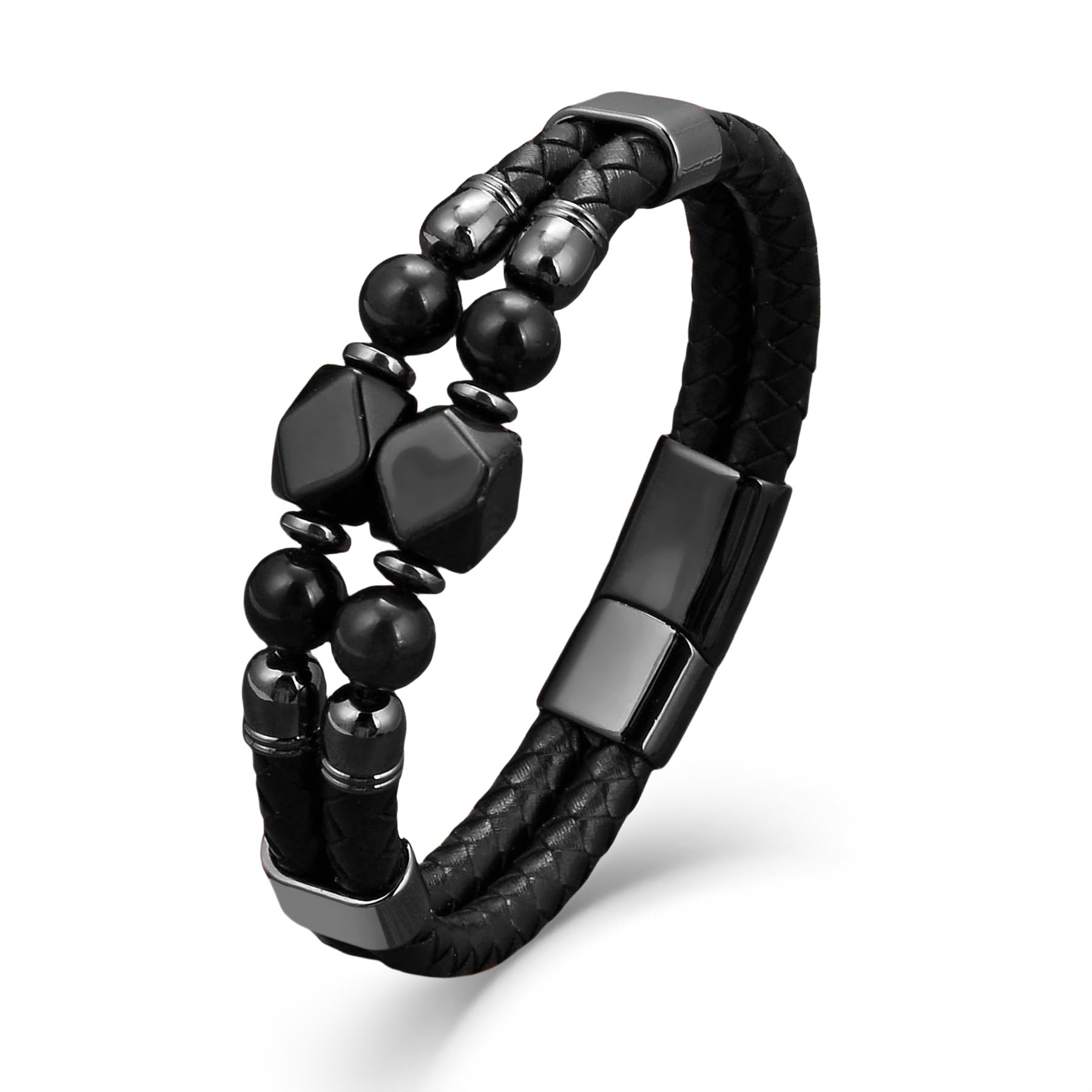 EJARY Mens Turquoise Bracelet Western Turquoise Bracelets for Men Black Leather Bracelet Lucky and Healing Protection Jewelry Gifts