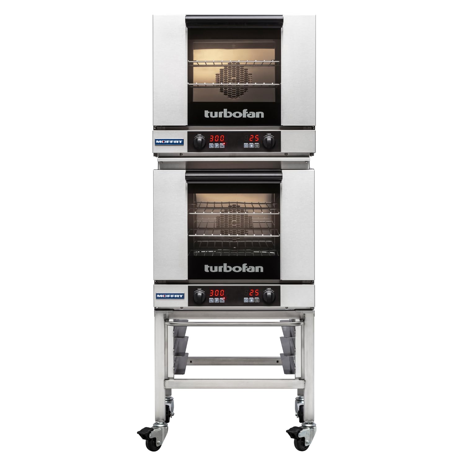 Moffat Turbofan Full Size Countertop Electric Convection Oven w/Stand, Double Stack w/Casters, Digital Control, 208v/50/60/1ph