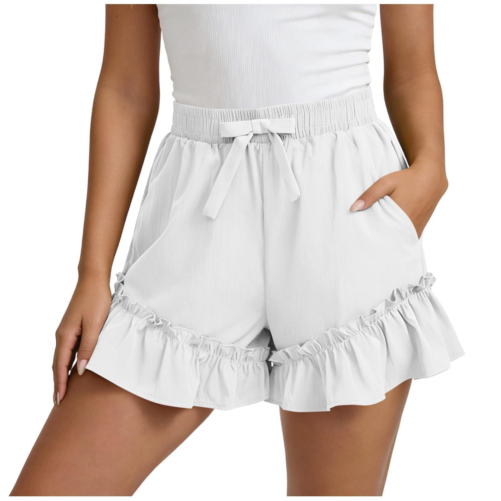 Lino Pantaloncini Donna con Tasche Elastico in Vita Tinte Unite Abbigliamento Donna Estivo Pantaloni Corti Classic Basic Traspirante Shorts da Casa Spiaggia Viaggi