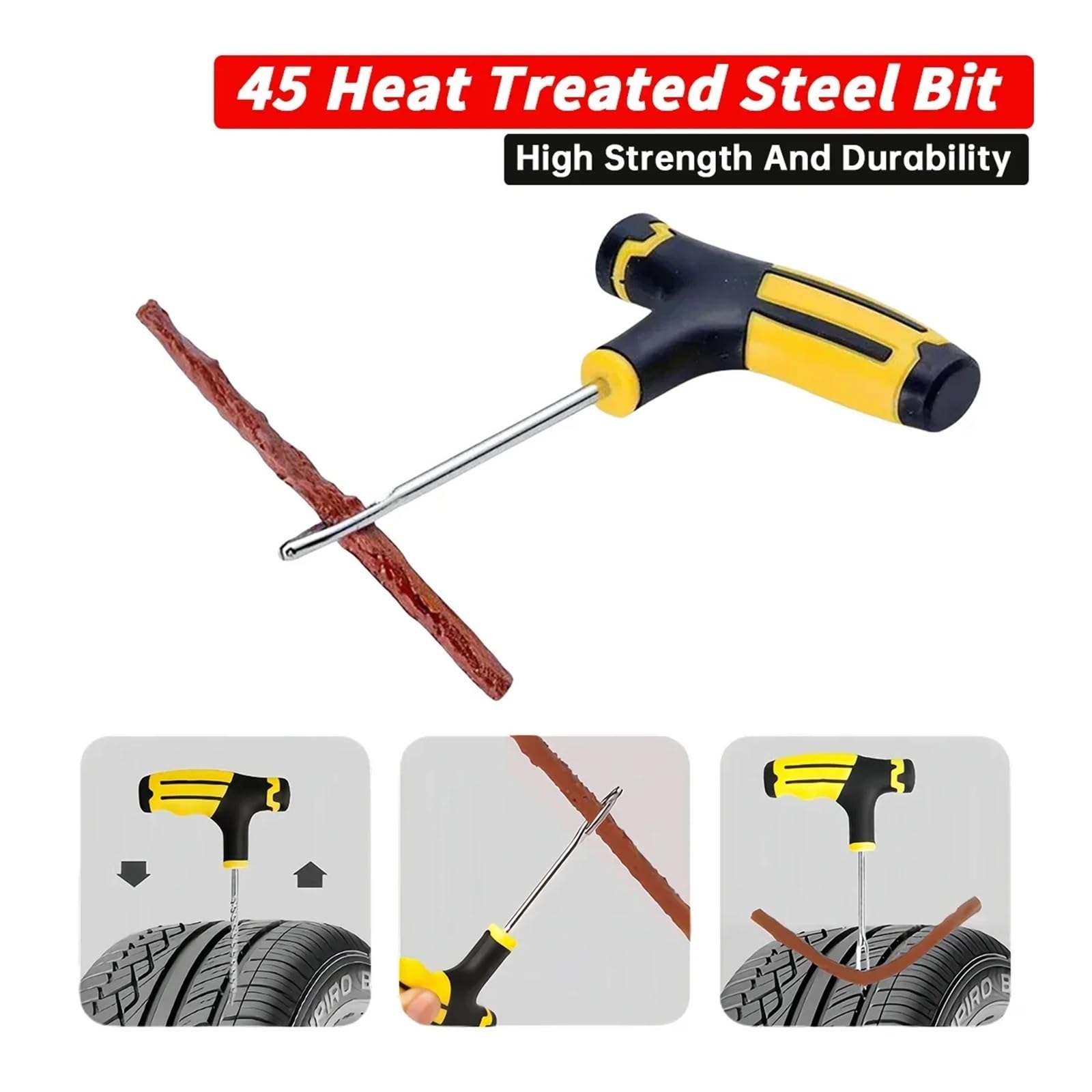 Kit di Riparazione Pneumatici for Auto, Strumenti for forature, Kit di Riparazione Pneumatici universali con Strisce for Pneumatici e Colla mescolante(CASE-64PCS-Tool Kit)