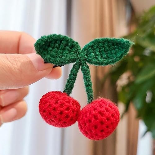 Miniatura 4 de 2Pcs Girls Hair Clips, Handmade Crochet Sweet Cherry Shape Hair Barrettes, Manual Knitted Cute HairPins Alligator Clip Hand-Woven Creative Hair