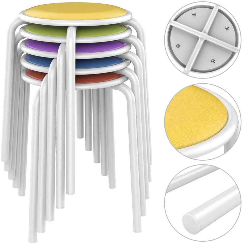 Topeakmart Metal Stack Stools with Padded Seat Soft Bar