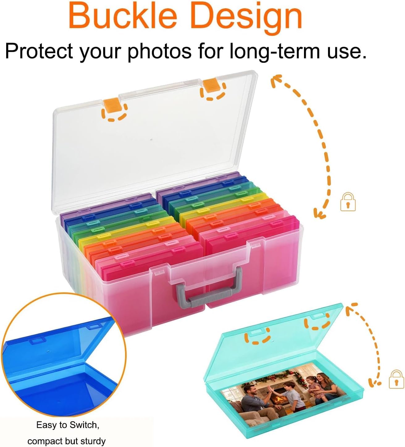 VITEVER Fotoaufbewahrungsbox 5x7, 18 Innenfächer, extra großer Organizer, Aufbewahrungsbox für Fotos, Kunststoff-Aufbewahrungsbox für Aufkleber, Stempel, Samen (Color)