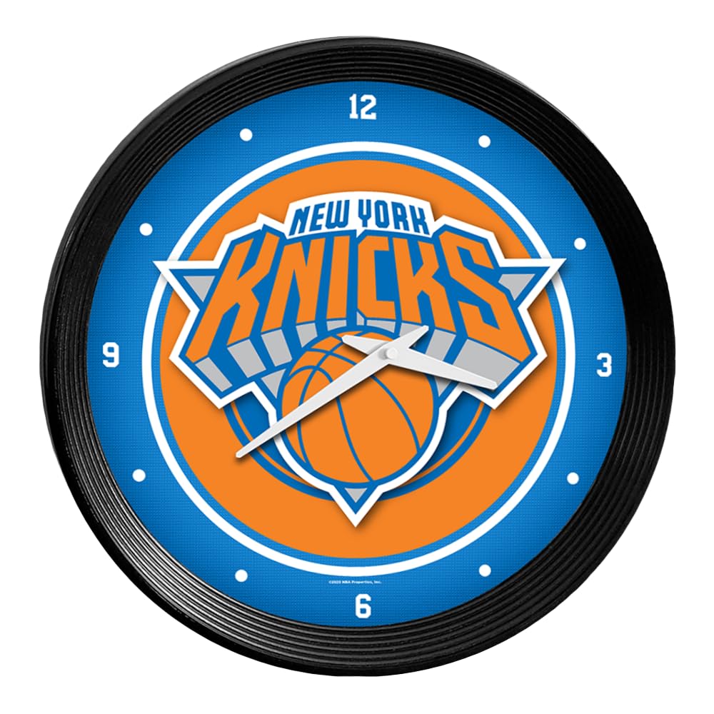 The Fan-Brand NBA New York Knicks: Ribbed Frame Wall Clock- Sports Decor for Home, Game Room, Fan Cave & Garage - USA Made