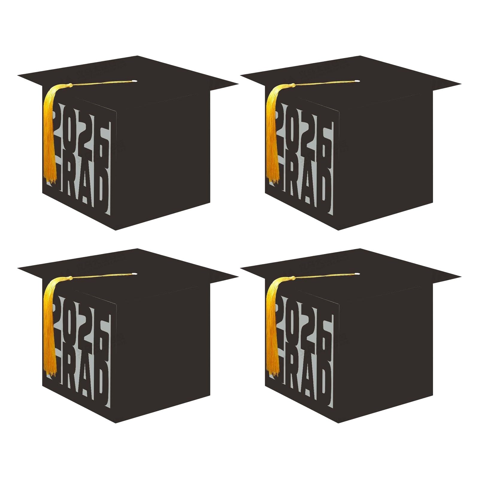 Buxuaaaa Of 4 Black Hollow Photo Storage Boxes with Yellow Accent for Graduation Party Decorations Next Year Class of Commemorative Boxes