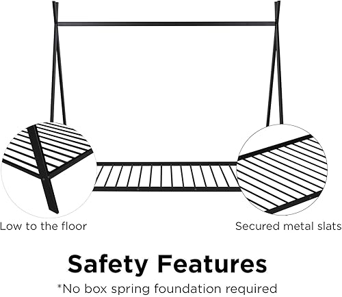 Miniatura 6 de Harper & Bright Designs Cama de metal tamaño individual, marco de cama de casa de juegos de suelo con listón, cama de plataforma para niños, niñas,