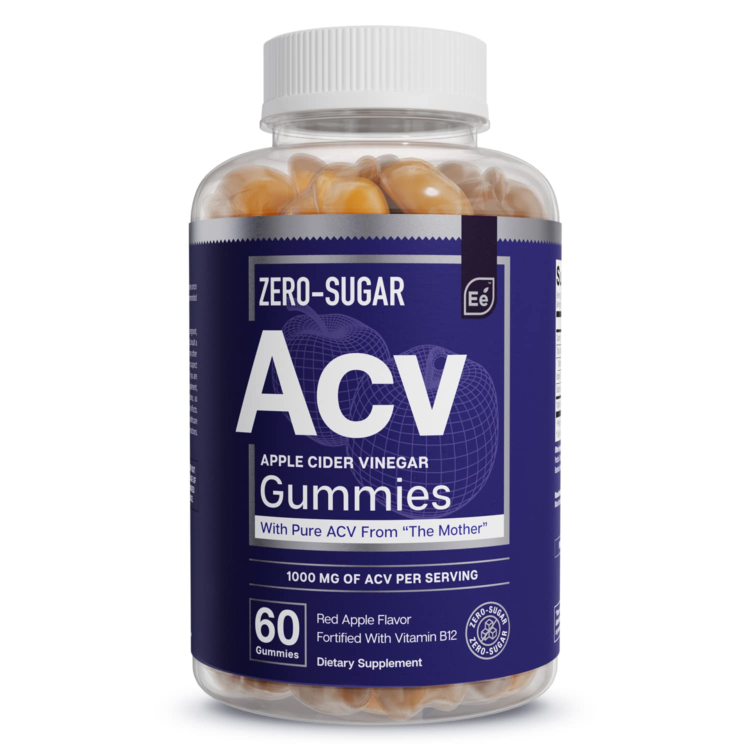 Essential ElementsZero-Sugar ACV Apple Cider Vinegar Gummies from “The Mother” - Naturally-Sourced, Vegan ACV Gummies with Folic Acid and Vitamin B12 60 Count