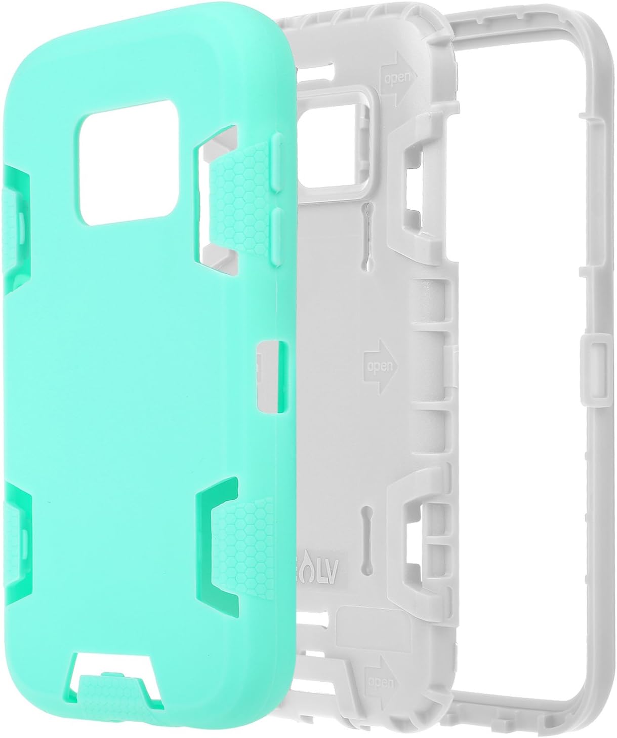 E LV Galaxy S7 Case Hybrid Defender Rugged Shockproof Dirtproof Case Cover for Samsung Galaxy S7 - [Mint/Grey]
