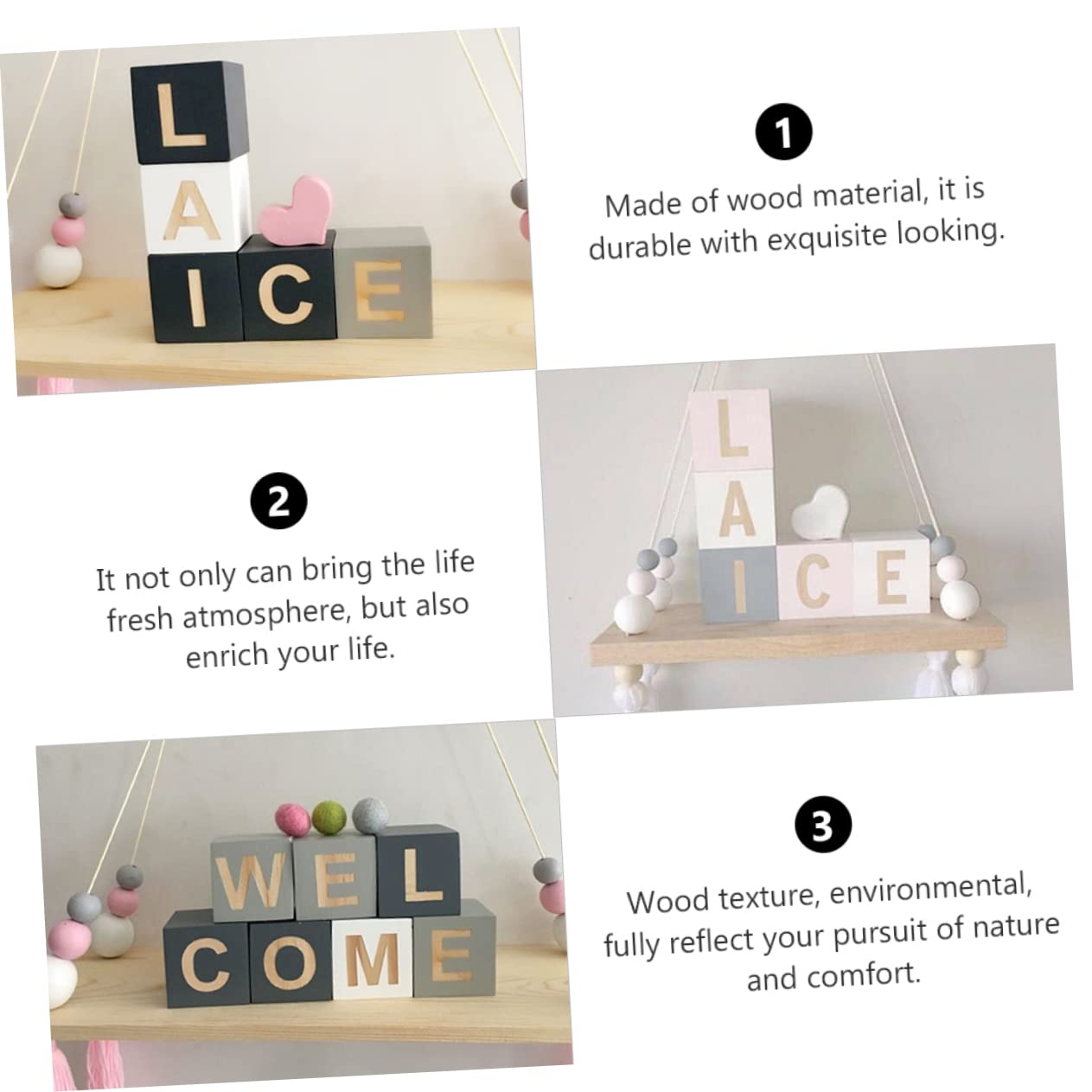 Bloques de Letras Naturales de Madera 26 Piezas, Cubos Cuadrados