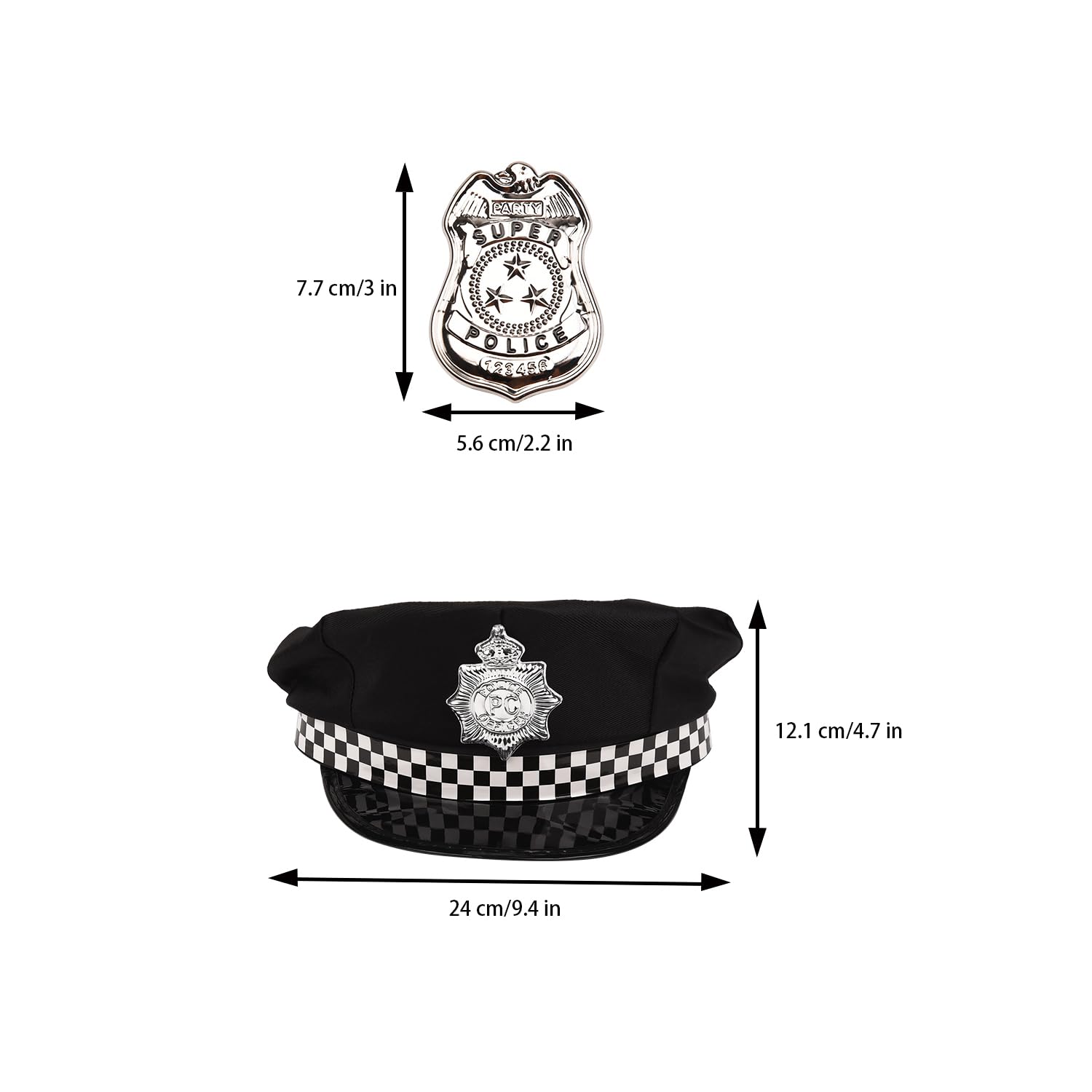 NAUZE 3 Pieces Police Fancy Dress Accessory Police Hat Badge and Black Tie for Halloween Police Officer Costume Accessories - Image 2